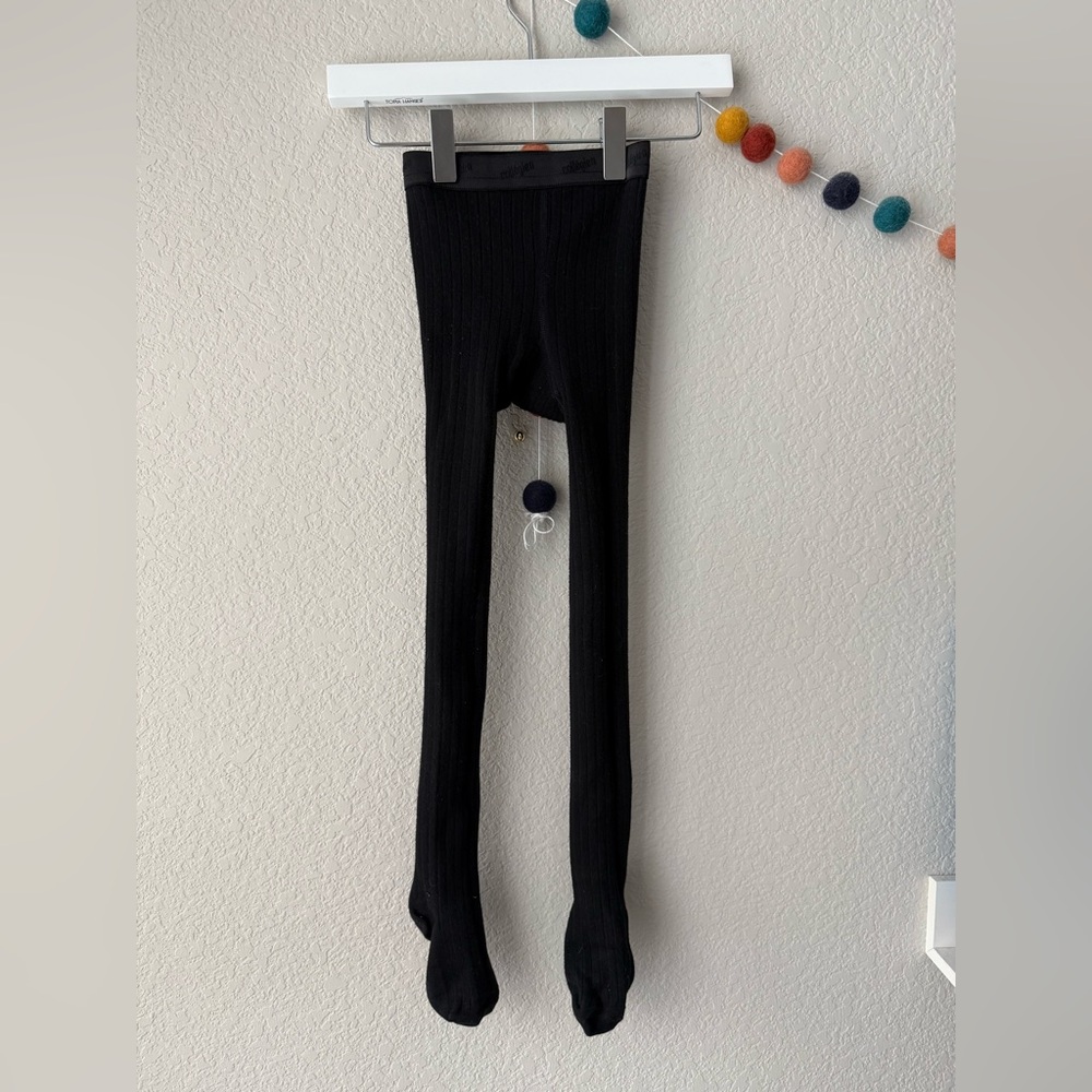 Collegien black ribbed footed tights